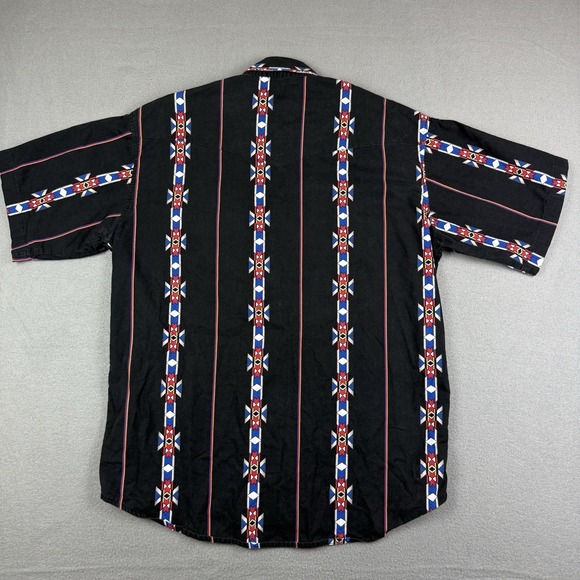 Vintage Wrangler Short Sleeve Pearl Snap Western Shirt Men's XL Black Aztec‎ - Picture 3 of 8
